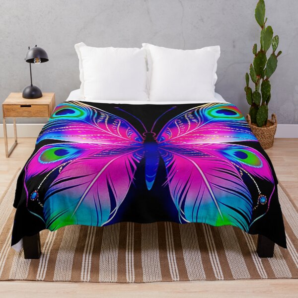Item preview, Psychedelic Peacock Feather Butterfly Neon Vibrant Art designed and sold by Hen-C-Art.