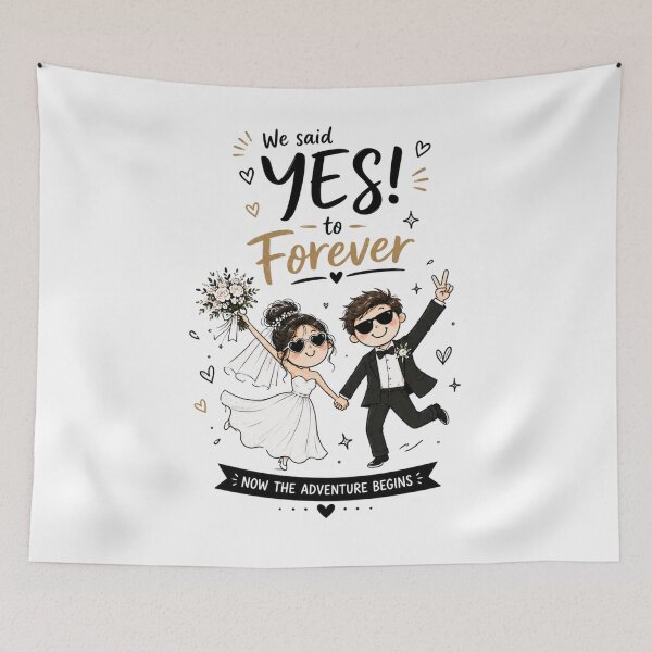 Item preview, Just Married We Said Yes To Forever Funny Wedding Couple Art designed and sold by asudesign.