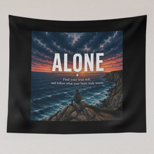 Item preview, ALONE Ocean Sunset Aesthetic | Self Discovery Solitude Quote Design designed and sold by NovaInfinityStudio.
