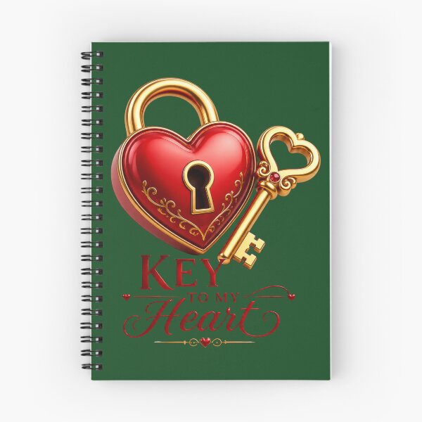 Aperçu de l'œuvre Clé de mon cœur – Cadenas en forme de cœur avec clé dorée, illustration romantique pour les couples créée et vendue par JagrDesigns.