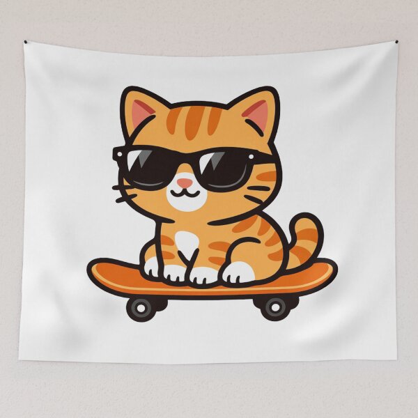 Artikelvorschau, Coole Skateboard fahrende orangefarbene Tabby-Katze mit Sonnenbrille entworfen und verkauft von Owcomm.