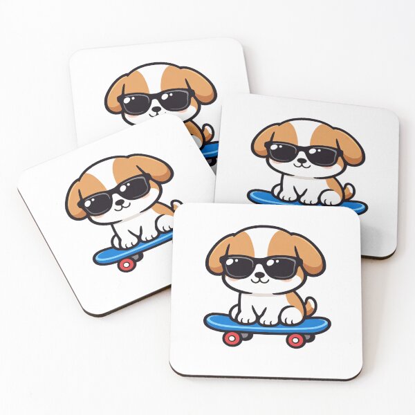 Item preview, Cool Puppy on Skateboard with Sunglasses Cute Kawaii Dog Skater designed and sold by Owcomm.
