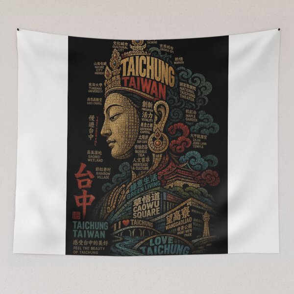 Item preview, Taichung Taiwan Cultural Landmarks Typography Portrait designed and sold by Places On Earth.
