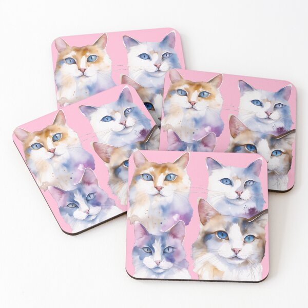 Item preview, Four Fluffy Watercolor Cats Portrait Art designed and sold by Paolo-Bandal.