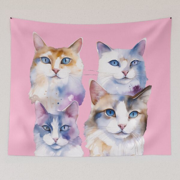 Item preview, Four Fluffy Watercolor Cats Portrait Art designed and sold by Paolo-Bandal.