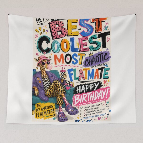 Item preview, Best Coolest Most Chaotic Flatmate Birthday Typography designed and sold by Places On Earth.