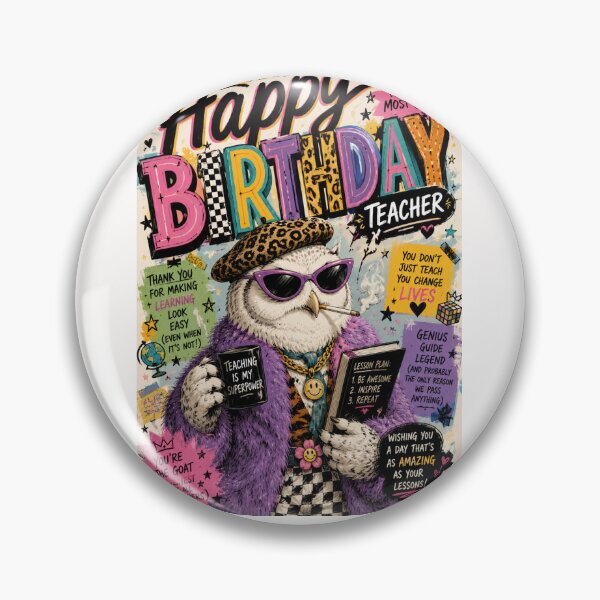 Artikelvorschau, Alles Gute zum Geburtstag, Lehrerin! Eulen-Klassenzimmer-Typografie entworfen und verkauft von Places On Earth.
