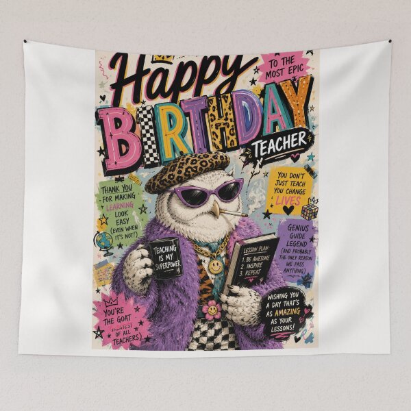 Item preview, Happy Birthday Teacher Owl Classroom Typography designed and sold by Places On Earth.