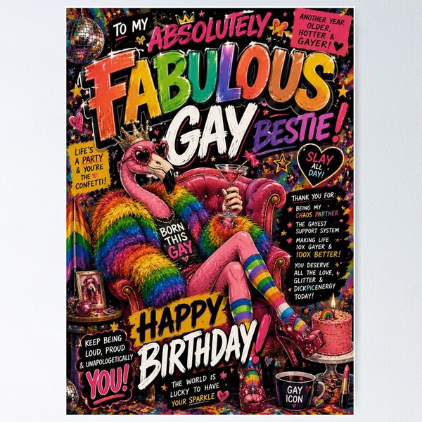 Item preview, Absolutely Fabulous Gay Bestie Pride Birthday Celebration designed and sold by Places On Earth.