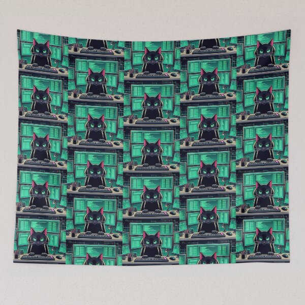 Item preview, Cyber Cat Coder – Funny Hacker Animal Design designed and sold by Dogandesighn.