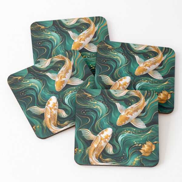 Item preview, Golden Koi Fish in Emerald Water Abstract Art designed and sold by ms_illustration.