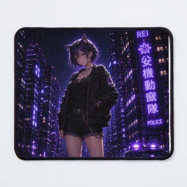 Item preview, REI – Purple Neon Police Catgirl | Cyberpunk Anime City designed and sold by RinaWorksJP.