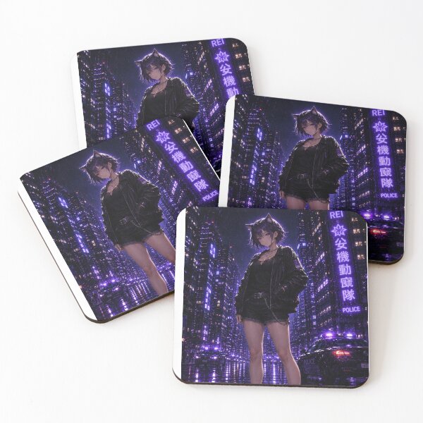 Item preview, REI – Purple Neon Police Catgirl | Cyberpunk Anime City designed and sold by RinaWorksJP.