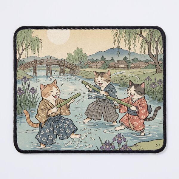 Item preview, Kitten Water Gun Fight in a Summer River — Koneko no Kawaasobi Mizudeppou Zu | Japanese Ukiyo-e Cat Art designed and sold by Ukiyo Neko Hyakkei - Cats of the Floating World-.