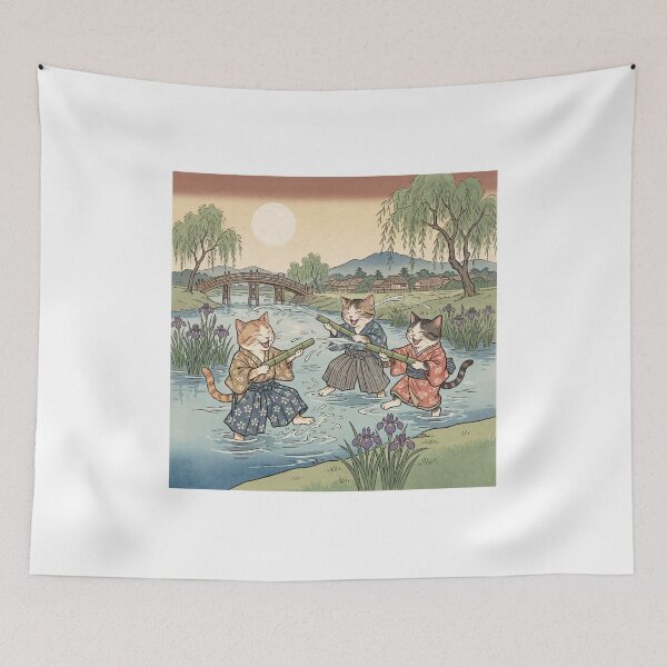 Item preview, Kitten Water Gun Fight in a Summer River — Koneko no Kawaasobi Mizudeppou Zu | Japanese Ukiyo-e Cat Art designed and sold by Ukiyo Neko Hyakkei - Cats of the Floating World-.