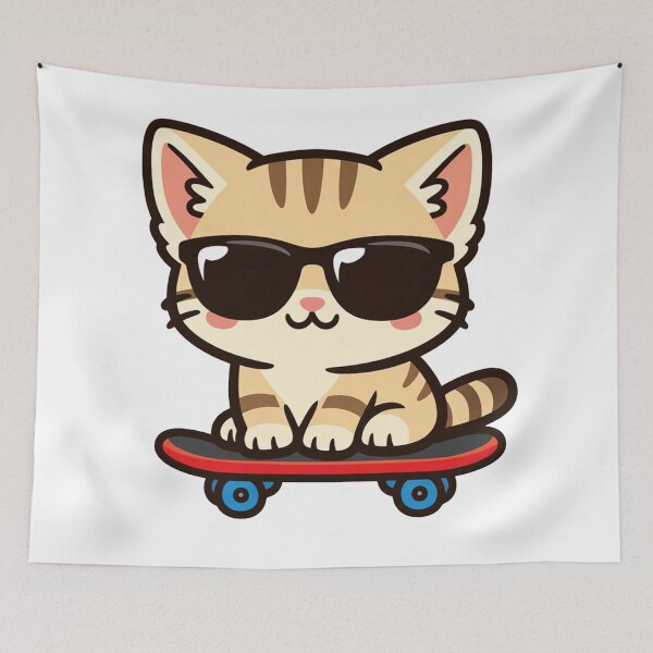 Item preview, Cool Skateboarding Cat With Sunglasses Kawaii Kitten designed and sold by Owcomm.
