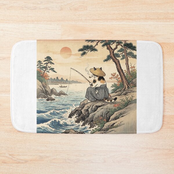 Item preview, Cat Fishing on a Rocky Shore at Sunset — Neko no Isozuri Yuukei Zu | Japanese Ukiyo-e Cat Art designed and sold by Ukiyo Neko Hyakkei - Cats of the Floating World-.