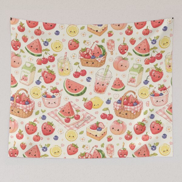 Item preview, Kawaii Fruit Picnic Seamless Pattern | Cute Summer Food Aesthetic designed and sold by Aramdesing.