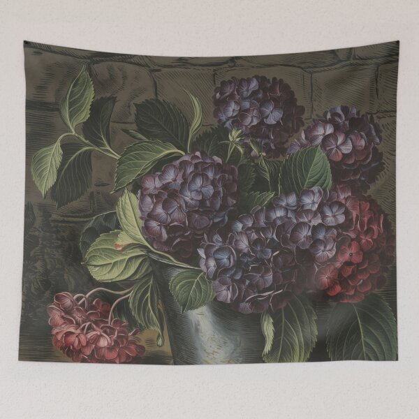Item preview, Dark Cottagecore Hydrangeas Fine Art Print - Moody Vintage Floral Painting designed and sold by Tamas Das.