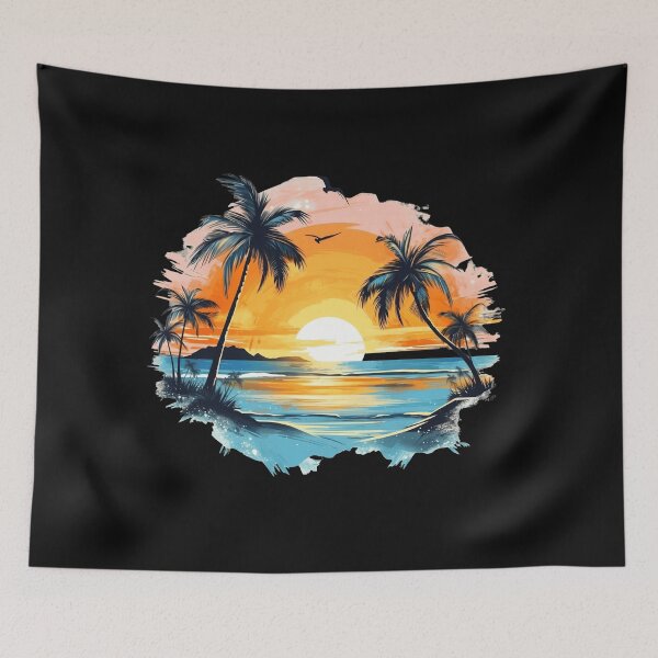Item preview, Tropical Beach Sunset Watercolor Palm Trees Graphic designed and sold by designerr23 ⭐⭐⭐⭐⭐.
