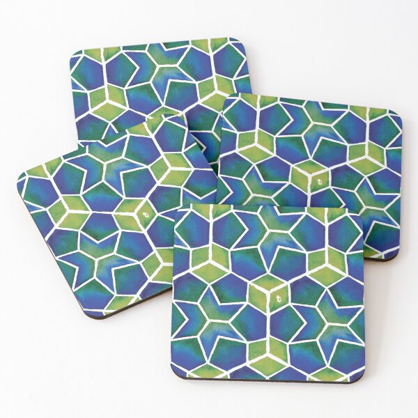 Item preview, Blue & Green Watercolour Islamic Geometric Pattern | Mosaic Tile Art designed and sold by Twisted-Type-Co.