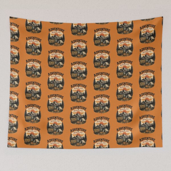Item preview, Vintage Adventure Camping Mountain Wilderness Sunset Art designed and sold by Scorpion Creative.