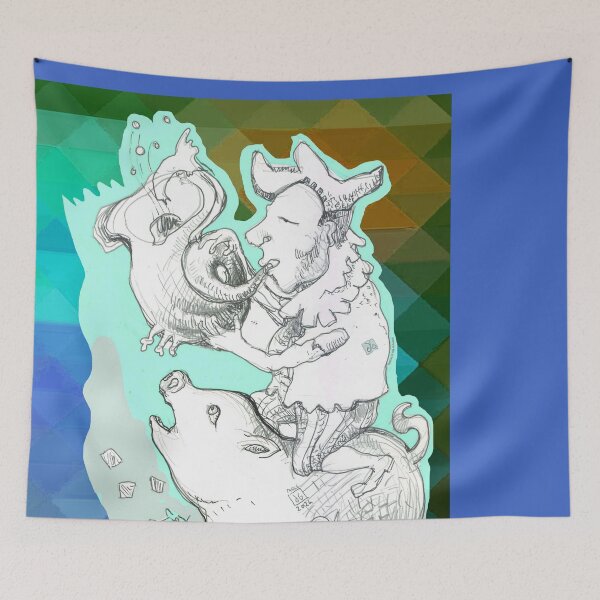 Item preview, Casanova Gnome Playing Trombone on the Automatic Pig, Cat (Original Ink by AliceCCI) designed and sold by VanyssaGraphics.