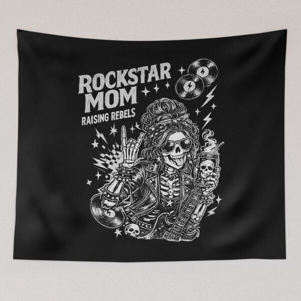 Item preview, Rockstar Mom Raising Rebels Skeleton Rock Guitar Vintage T-Shirt Design designed and sold by Teetreasure2.