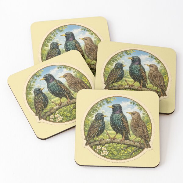 Item preview, British Starling Family Wildlife Illustration designed and sold by ChirpInc.