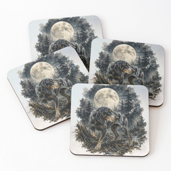 Item preview, Bluetick Coonhound Moonlight Hunter Watercolor Art Print designed and sold by TammyHunterArt.