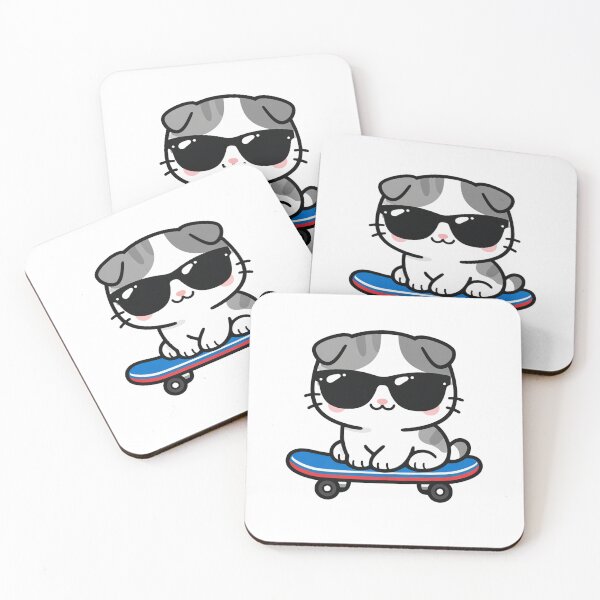 Item preview, Cool Skateboarding Cat with Sunglasses Cute Kawaii Scottish Fold Kitten designed and sold by Owcomm.
