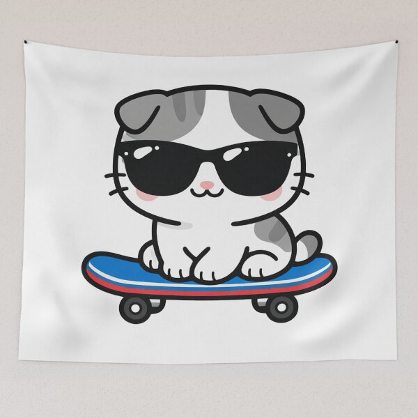 Item preview, Cool Skateboarding Cat with Sunglasses Cute Kawaii Scottish Fold Kitten designed and sold by Owcomm.
