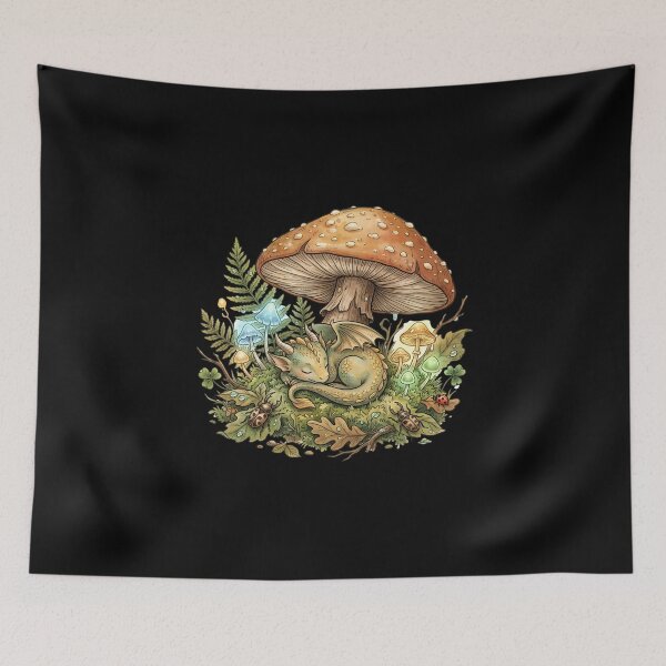 Item preview, Sleeping Baby Dragon Mushroom Forest Fantasy Art designed and sold by Fenay Designs.