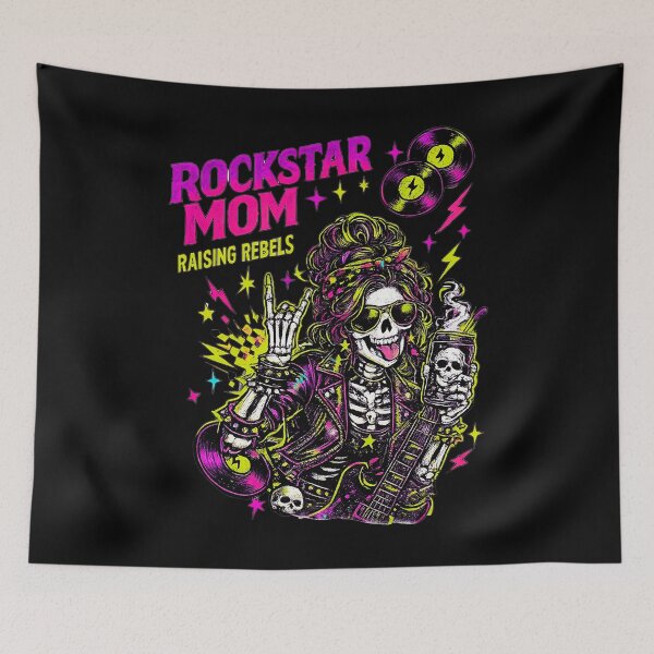 Item preview, Rockstar Mom Raising Rebels Skeleton Rock Guitar Vintage T-Shirt Design designed and sold by Teetreasure2.