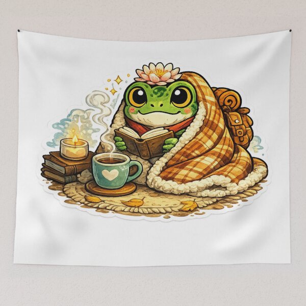 Item preview, Cozy Reading Frog – Blanket, Book, Lily & Tea Mug Cute Cartoon Aesthetic designed and sold by ArtsyExplorer.