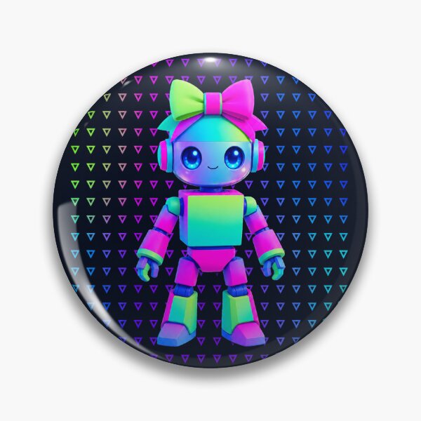 Item preview, Cute Neon Robot Girl – Kawaii Cyberpunk Bot with Bow designed and sold by Aimetoi.