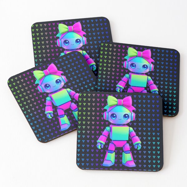 Item preview, Cute Neon Robot Girl – Kawaii Cyberpunk Bot with Bow designed and sold by Aimetoi.