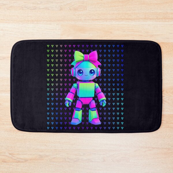 Item preview, Cute Neon Robot Girl – Kawaii Cyberpunk Bot with Bow designed and sold by Aimetoi.
