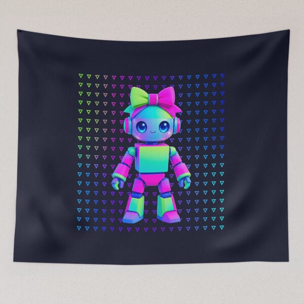 Item preview, Cute Neon Robot Girl – Kawaii Cyberpunk Bot with Bow designed and sold by Aimetoi.