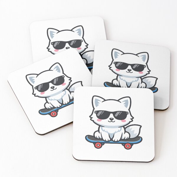 Item preview, Cool White Fox on Skateboard Kawaii Cartoon Animal designed and sold by Owcomm.
