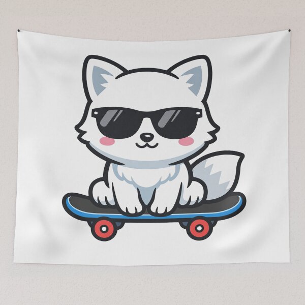 Item preview, Cool White Fox on Skateboard Kawaii Cartoon Animal designed and sold by Owcomm.