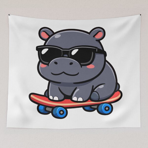 Item preview, Cool Hippo Skateboarding With Sunglasses Cartoon designed and sold by Owcomm.