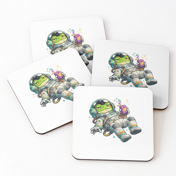 Item preview, Frog Astronaut in Retro Space Suit Floating with Juice Box – Bold Cartoon Illustration designed and sold by OnPointOutfits.