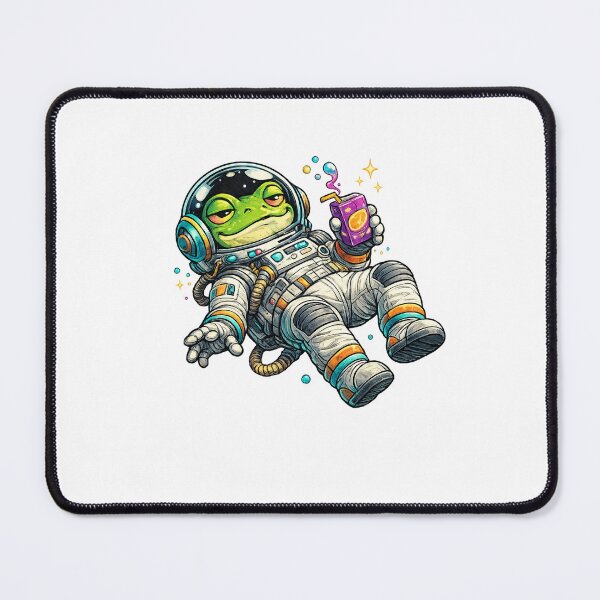 Item preview, Frog Astronaut in Retro Space Suit Floating with Juice Box – Bold Cartoon Illustration designed and sold by OnPointOutfits.