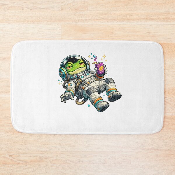 Item preview, Frog Astronaut in Retro Space Suit Floating with Juice Box – Bold Cartoon Illustration designed and sold by OnPointOutfits.
