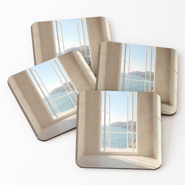 Item preview, Luxury Coastal Window Wall Art – Mediterranean Ocean View Print | Neutral Minimalist Beach Decor designed and sold by VeloraNature.
