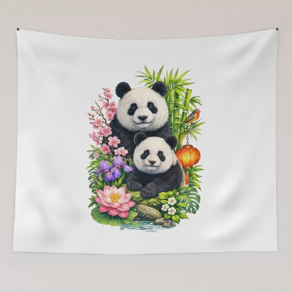 Item preview, Pandas and Asian flora designed and sold by CHRIST5000.