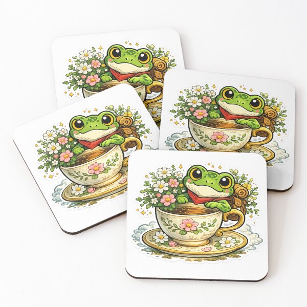 Item preview,  Frog with teacup , cozy cottagecore with flowers design designed and sold by ArtsyExplorer.