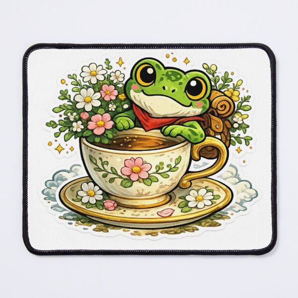Item preview, Frog with teacup , cozy cottagecore with flowers design designed and sold by ArtsyExplorer.