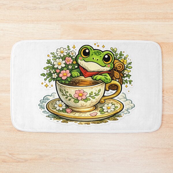 Item preview,  Frog with teacup , cozy cottagecore with flowers design designed and sold by ArtsyExplorer.